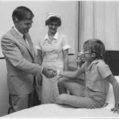 Visiting the Adelaide Children's Hospital as Health Minister, August 1983.